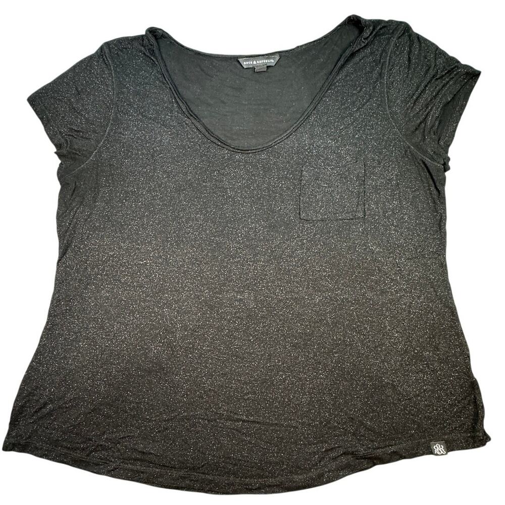 Rock & Republic T-Shirt Shimmer Metallic Pocket Scoop Neck Top XL